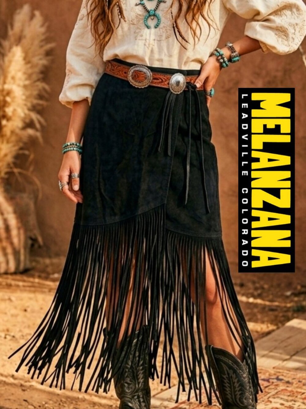 💋90's BOHO CHIC STUNNER!💋 100% Genuine Suede Fringe Midaxi Skirt in Black